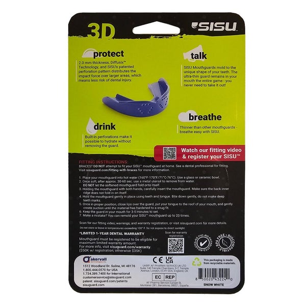SISU 3D ADULT Sports Mouth guard, WHITE– Slim Hockey, Rugby, Soccer, Lacrosse Carousel 4