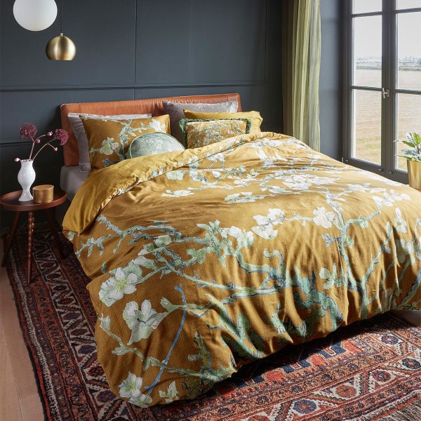 Blossoming Ochre Cotton Sateen Quilt Cover Set Queen Carousel 1