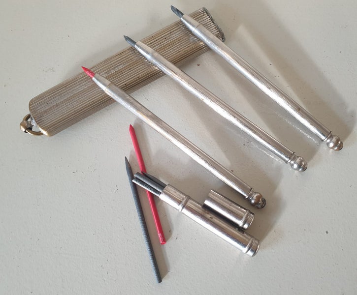 Cased Triple Propelling Pencil Set : Chatelaine Hook : Spare Leads in own case Carousel 1