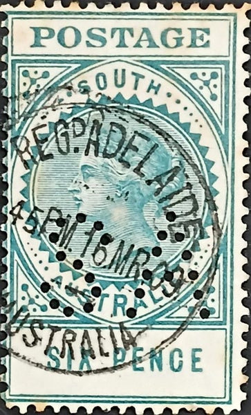 "$1 RESERVE! S.A.1904 POSTAL USED 6d BLUE/GREEN SG282 QV LONGTYPE"!!! Carousel 1