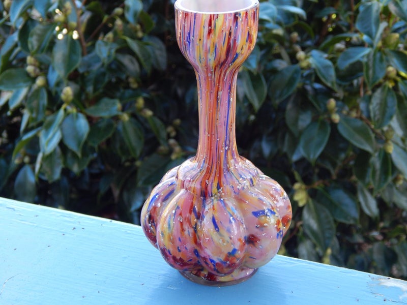 BOHEMIAN MID CENTURY MOTTLED GLASS VASE RETRO Carousel 18