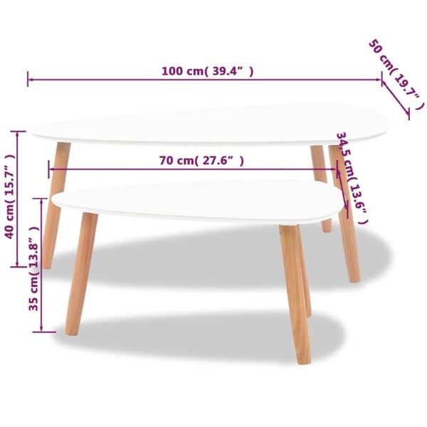 Coffee Table Set 2 Pieces Solid Pinewood White Xaaito Carousel 2
