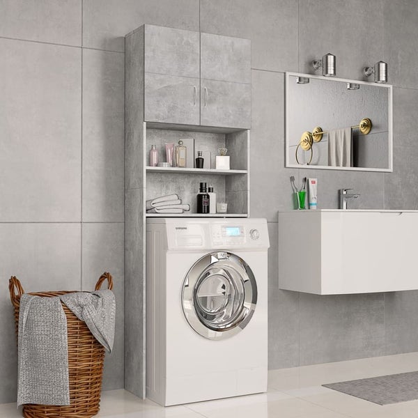 Washing Machine Cabinet Concrete Grey 64x25.5x190 Cm Engineered Wood Nbbbto Carousel 1