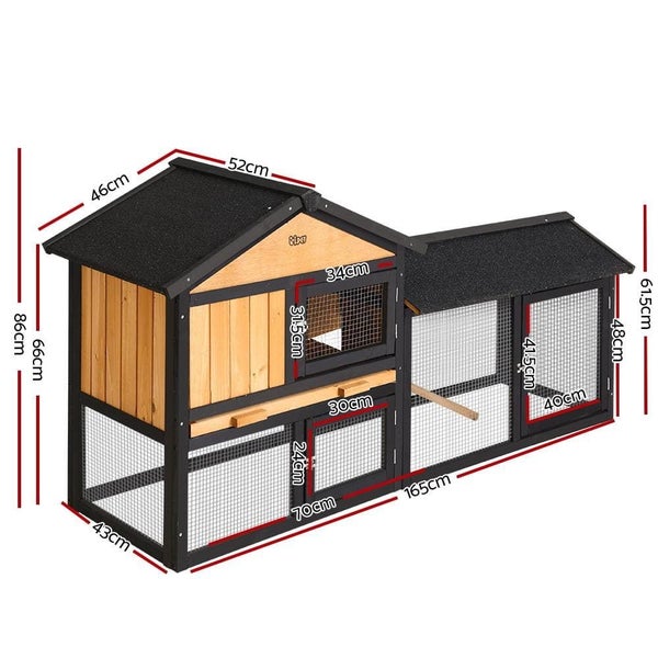 Three Doors Pet Rabbit Wooden Cage with Built-in Foldable Ramp Carousel 2