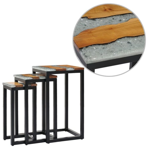 Nesting Tables 3 Pcs Solid Teak Wood and Polyresin Xnolan Carousel 1