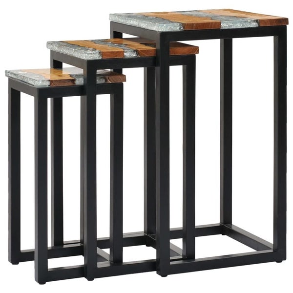 Nesting Tables 3 Pcs Solid Teak Wood and Polyresin Xnolan Carousel 2