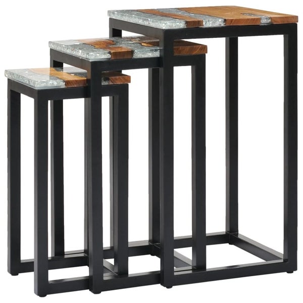 Nesting Tables 3 Pcs Solid Teak Wood and Polyresin Xnolan Carousel 11