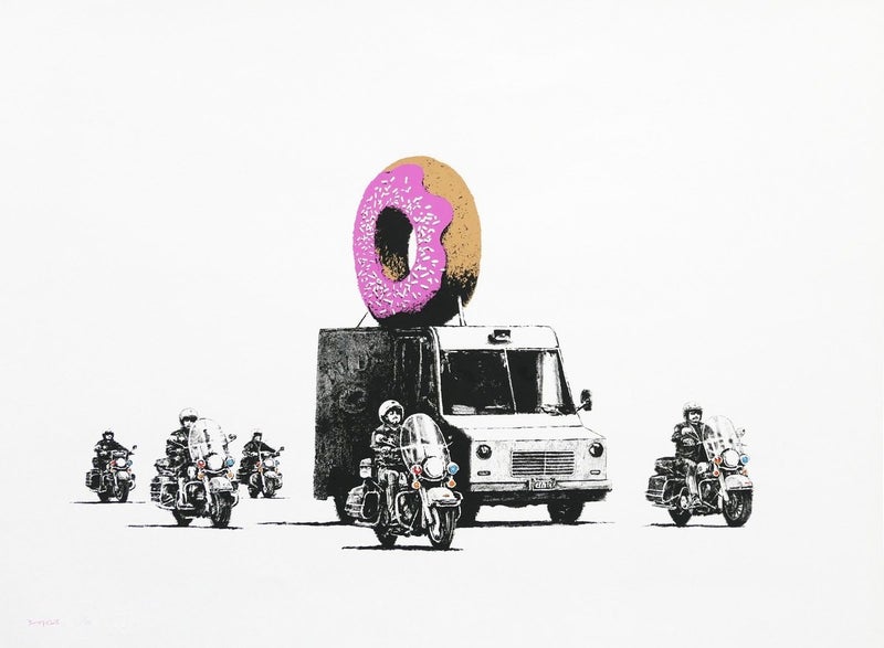 Framed $1 RESERVE 1 Panel Canvas Art Print - Banksy - Donut Carousel 1