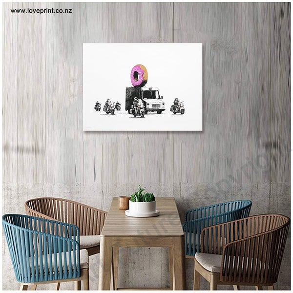 Framed $1 RESERVE 1 Panel Canvas Art Print - Banksy - Donut Carousel 3