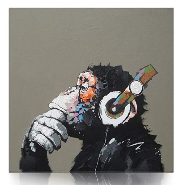 Framed $1 RESERVE 1 Panel Canvas Art Print - DJ Monkey Carousel 1