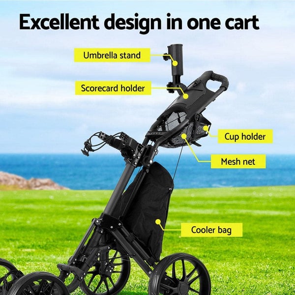 Golf Buggy Foldable Trolley Golf Cart Wheels Umbrella Bottle Holder63039327882498113