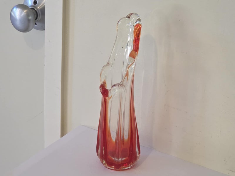 Superb Vintage Swung Red & Clear Art Glass Vase62864736402435111