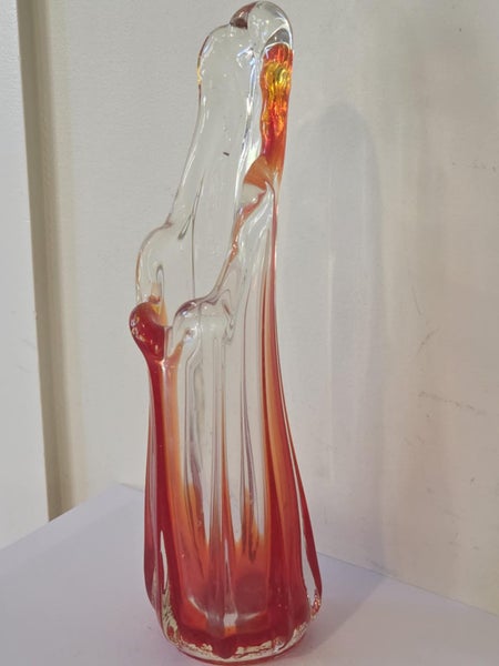 Superb Vintage Swung Red & Clear Art Glass Vase62864736402435112