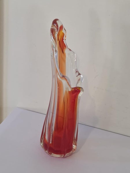 Superb Vintage Swung Red & Clear Art Glass Vase62864736402435113