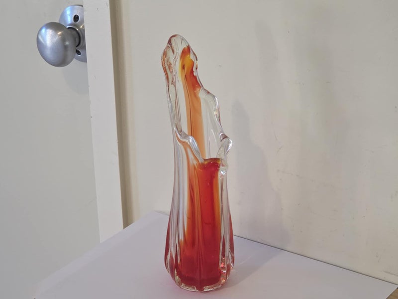 Superb Vintage Swung Red & Clear Art Glass Vase62864736402435118