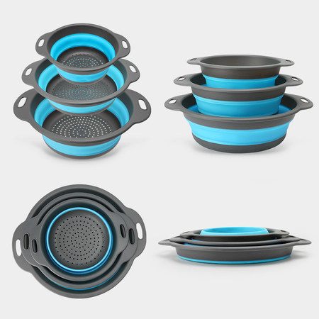 3Pc Kitchen Collapsible Silicone Colander Folding Fruit Vegetable Strainers Carousel 8