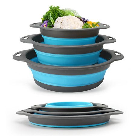 3Pc Kitchen Collapsible Silicone Colander Folding Fruit Vegetable Strainers Carousel 1