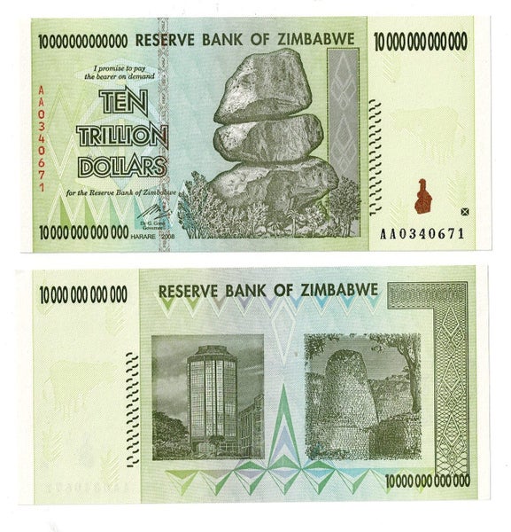 ZIMBABWE $10 trillion inflation banknote (13 zeros!) UNC Carousel 1
