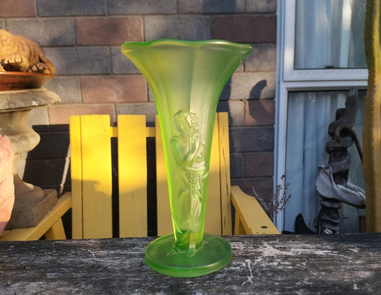 Art Deco Czech Uranium Glass Vase - A/F Carousel 1