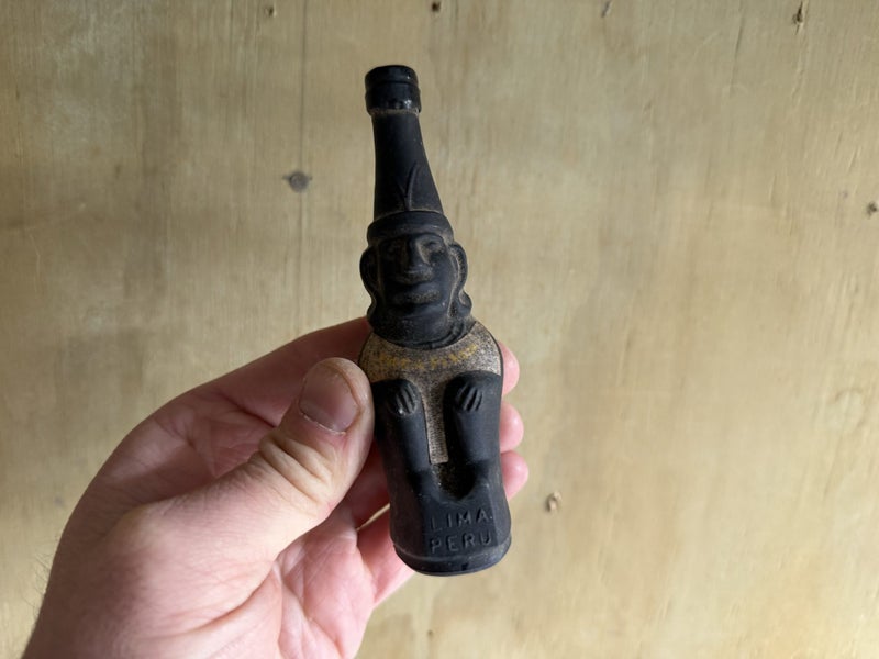 Vintage LIMA PERU Black Glass Ranuzzi Statue BOTTLE Inca Figurine Carousel 1