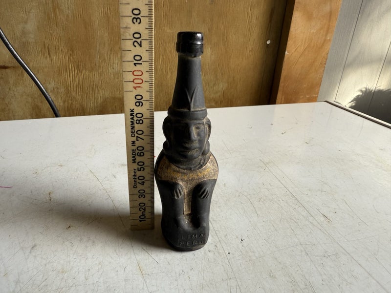 Vintage LIMA PERU Black Glass Ranuzzi Statue BOTTLE Inca Figurine Carousel 6
