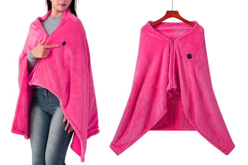Portable Heated Blanket USB Charging Plush Shawl Wearable for Home Office -Pink Carousel 1