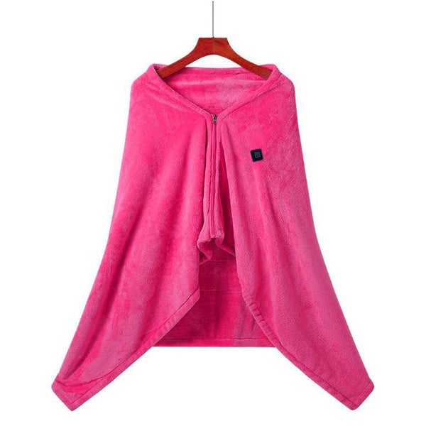 Portable Heated Blanket USB Charging Plush Shawl Wearable for Home Office -Pink Carousel 2