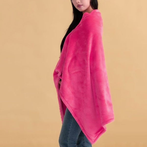 Portable Heated Blanket USB Charging Plush Shawl Wearable for Home Office -Pink Carousel 4
