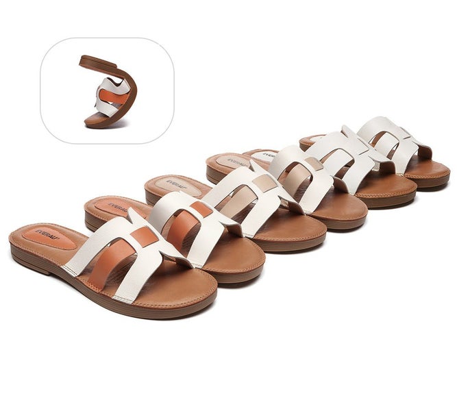 EVERAU(R) Women Leather Woven Ultra Soft Flat Slides Carousel 2