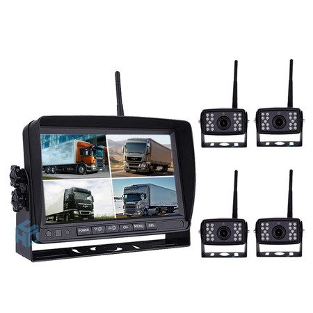 7 Inch Wireless Backup Camera System Split with 4 WIFI Solar Cameras Carousel 7