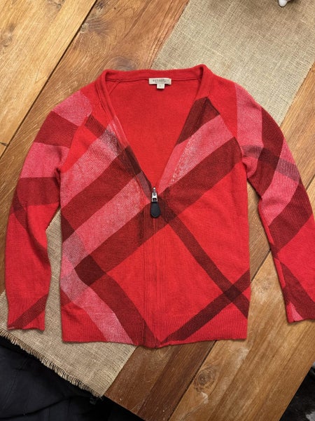 Burberry Red Check Zip-Up Cardigan - Wool & Cashmere Carousel 1