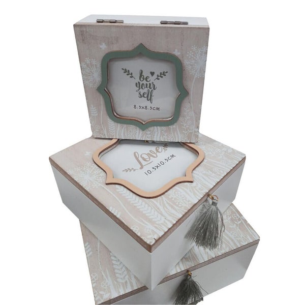 Wooden Storage Boxes Set of 3 with Photo Holders BX478A Carousel 2