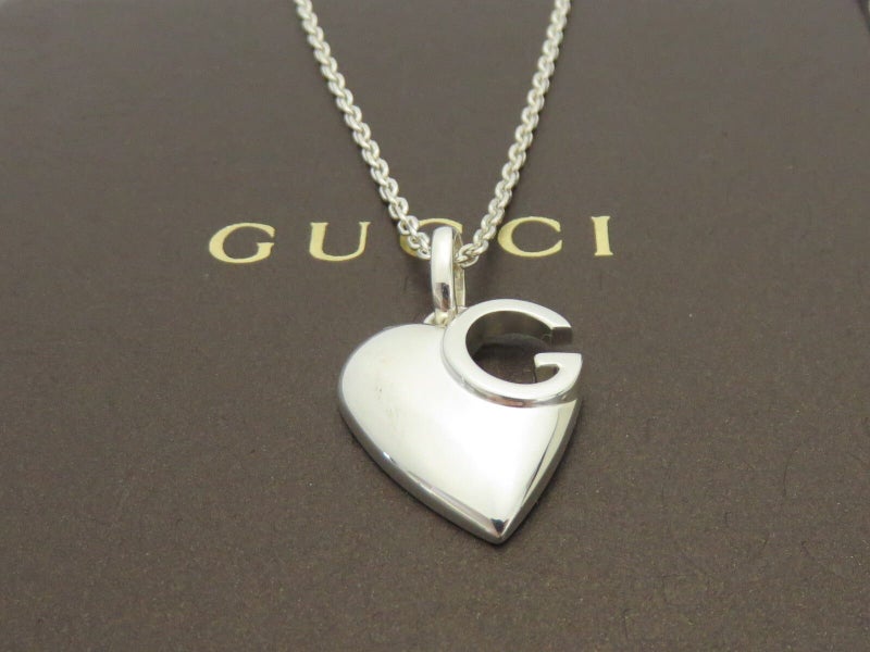 Gucci Sterling Silver Heart G Logo Pendant Necklace Carousel 1