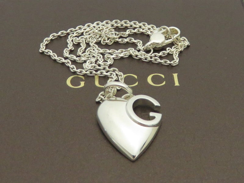 Gucci Sterling Silver Heart G Logo Pendant Necklace Carousel 2