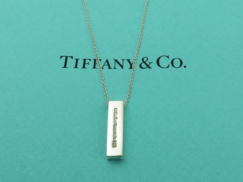 TIFFANY & CO Sterling Silver Kiss Bar Diamond Pendant Necklace Carousel 2