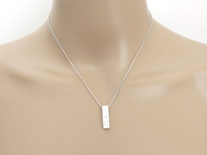 TIFFANY & CO Sterling Silver Kiss Bar Diamond Pendant Necklace Carousel 4