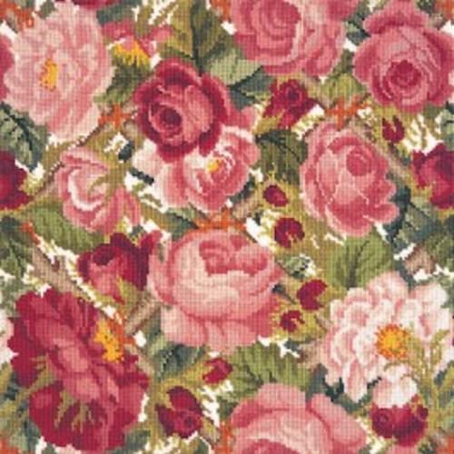 Elizabeth Bradley Tapestry Kit - Rose Trellis Cream Background Wool Carousel 1