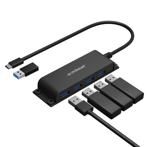 mbeat Mountable 4-Port USB-A & USB-C Adapter Hub - 60cm Data Cable USB 3.0 2.0 H Carousel 1