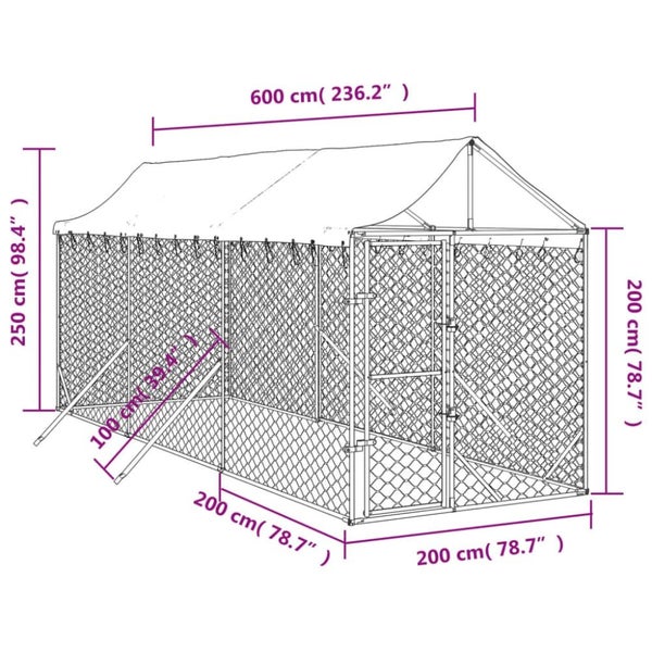 Outdoor Dog Kennel with Roof Silver 2x6x2.5 m Galvanised Steel Tokbant Carousel 2