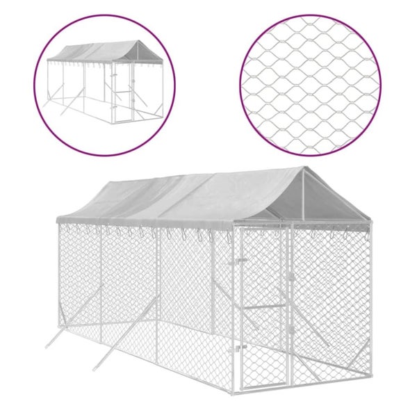 Outdoor Dog Kennel with Roof Silver 2x6x2.5 m Galvanised Steel Tokbant Carousel 4