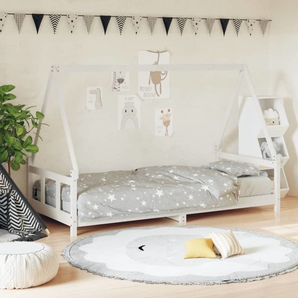 Kids Bed Frame White 90x190 Cm Solid Wood Pine Ntaalt Carousel 1