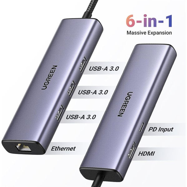 UGREEN USB-C 6-in-1 Hub - USB-C to Ethernet Adapter with 4K HDMI, 100W Power Carousel 2