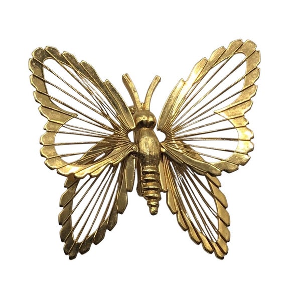 Signed ~ MONET ~ 1960s GOLD BUTTERFLY Brooch Carousel 1