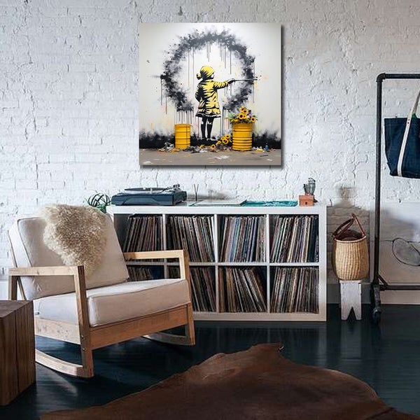 Framed $1 RESERVE 1 Panel Canvas Art Print - Banksy Carousel 2