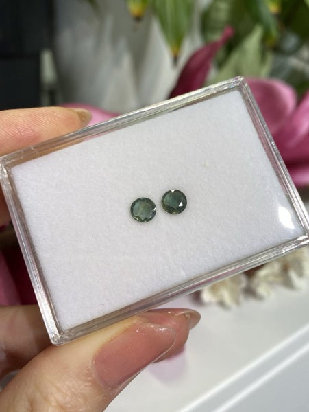 $1 RES ~ Buy Now $2400 * 0.97ct Teal Sapphire Pair - Unheated Carousel 1
