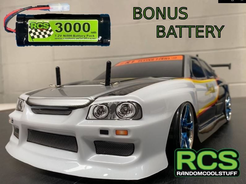 HSP RC Drift Car Nissan GTR Skyline 1/10 ,7.2v Bonus 3000 Battery Wheels + brace Carousel 1