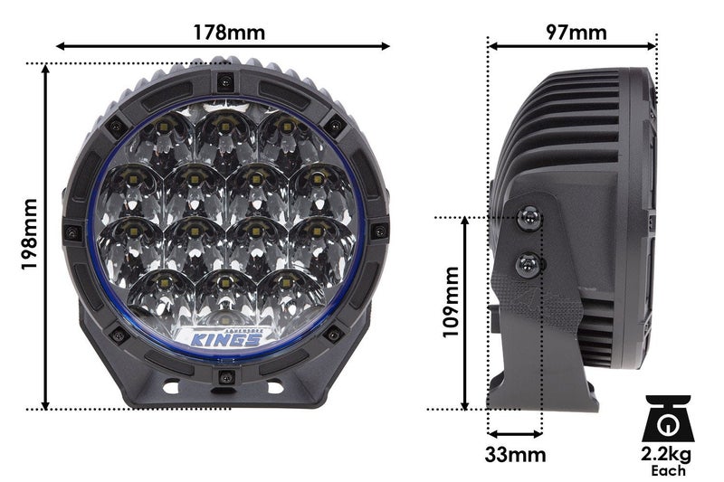 Kings 7" Lethal driving lights+ 40" Single Row Light Bar + 2x Wiring Harness Kit Carousel 2
