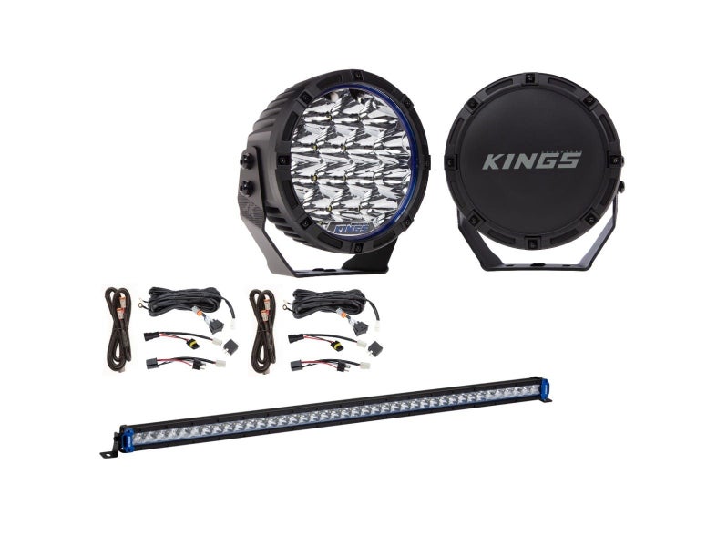 Kings 7" Lethal driving lights+ 40" Single Row Light Bar + 2x Wiring Harness Kit Carousel 1