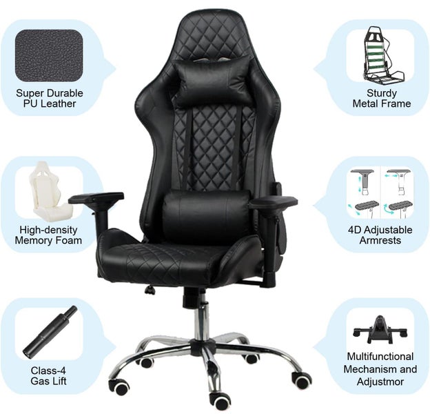 Elite 4D Adjustable Armrest Gaming Chair Black New Carousel 2