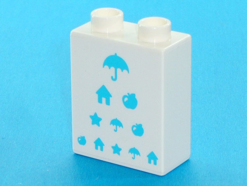 ®™DUPLO - Brick 1 x 2 x 2 with Bottom Tube with Medium Azure Eye Chart Pattern Carousel 2